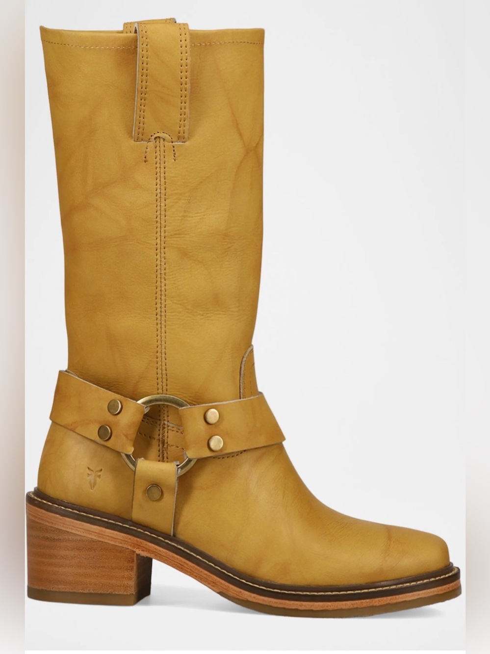 Frye Banana Yellow Leather Mid-Calf Harness Boot